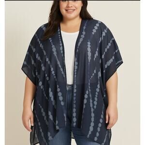 Summer & Rose Navy Blue Tie-Dye Ruana Kimono Wrap Cape One‎ Size Boho Chic